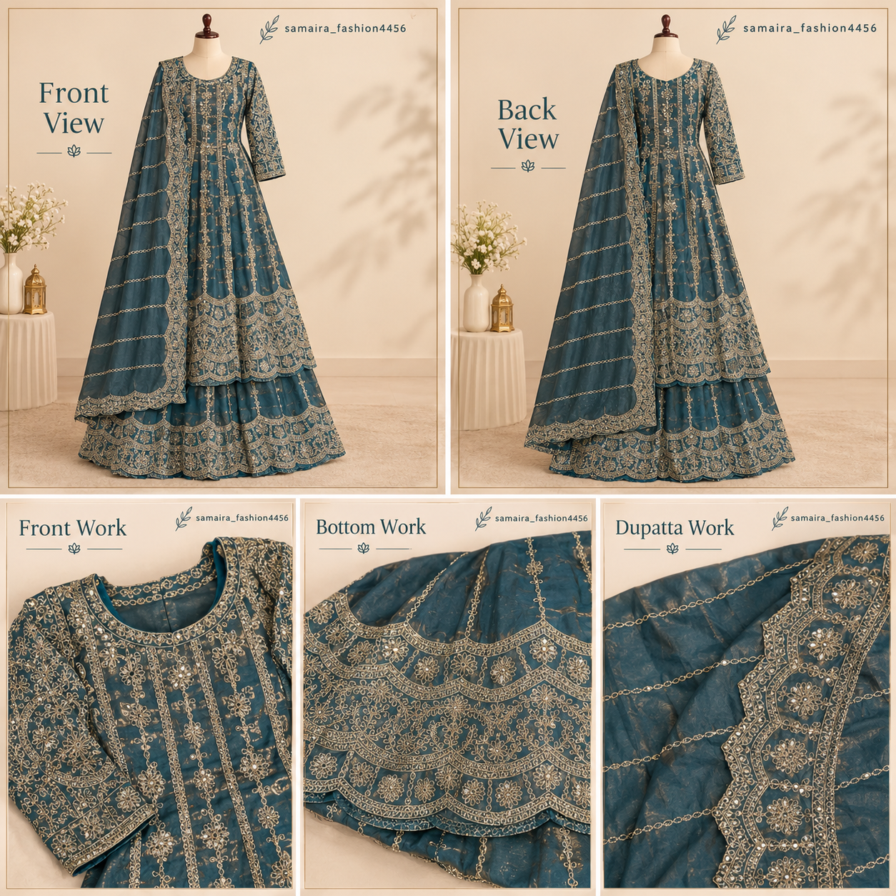 Women’s Embellished Thigh-Length Frock Palazzo Dupatta Set